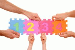 6 hands holding numbers