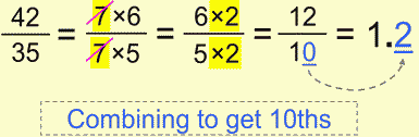Fraction to Decimals, combining to 10ths, 1
